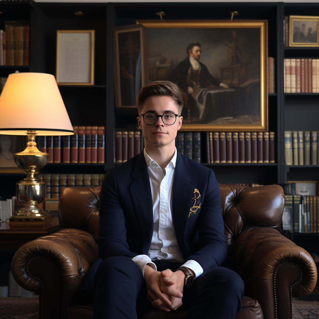 Law student in nice leather chair